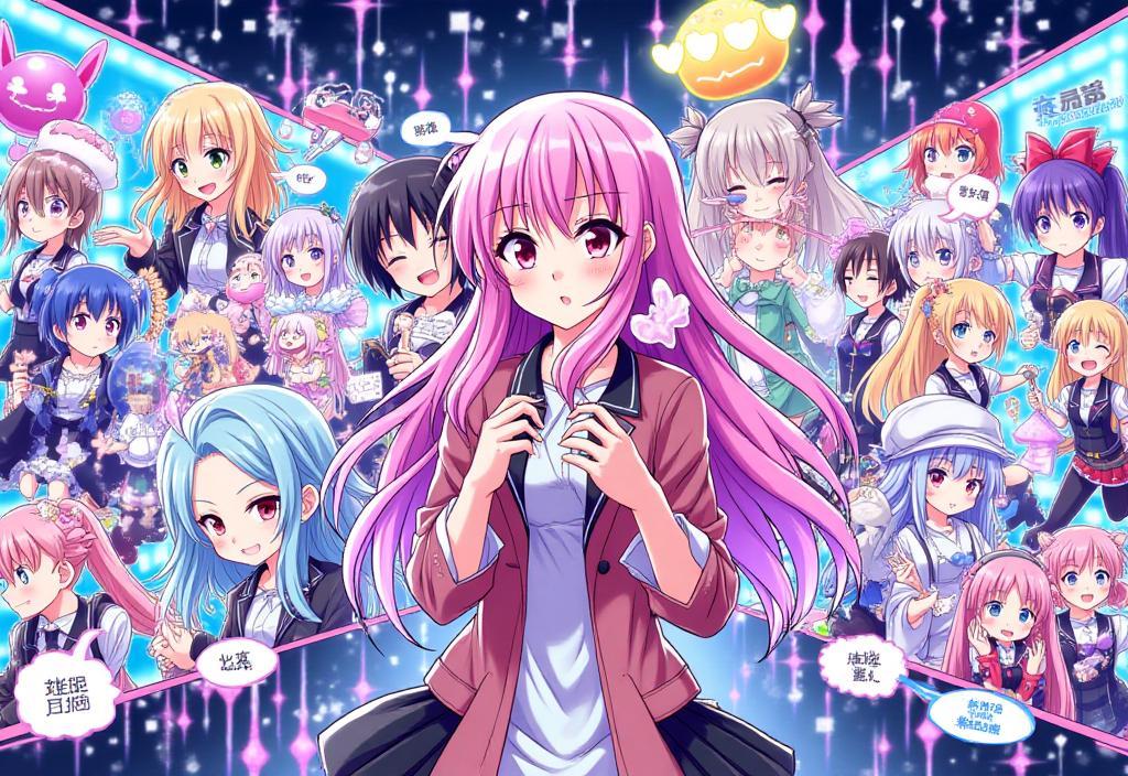 Vibrant illustration of anime characters and manga panels