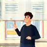 Illustration of an expert teacher figure pointing to a whiteboard.